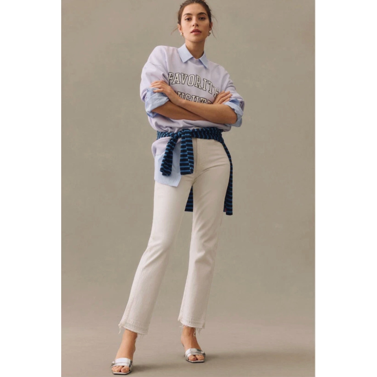 Amo Nwt Chloe Crop White Denim Jean In White Sand // 00